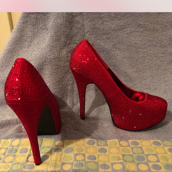 Ruby Red Platform Rhinestone Heels - Picture 3 of 4
